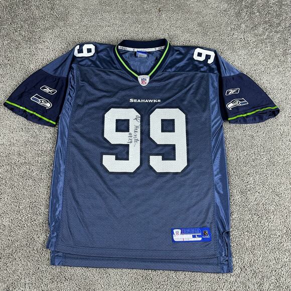 Seattle Seahawks Jersey Mens Large Blue NFL Football Reebok Signed Bernard 2000s - Picture 1 of 11